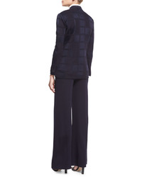 Misook Textured Square One Button Jacket Navy Plus Size