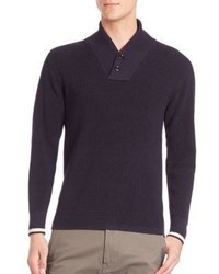 Navy Textured Shawl-Neck Sweater