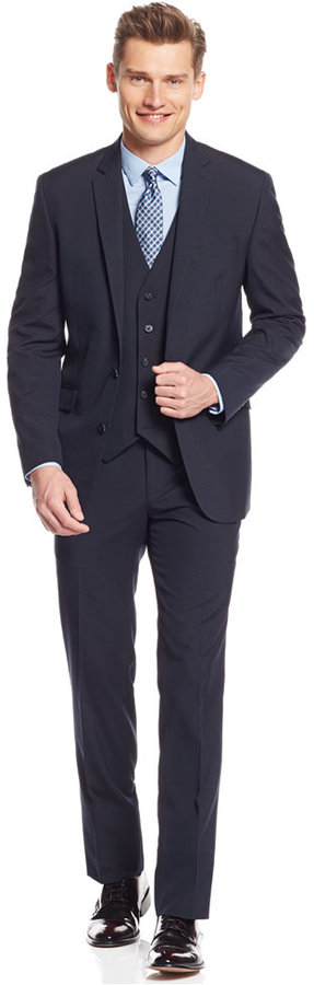 Kenneth Cole Reaction Navy Pinstriped Vested Slim Fit Suit | Where