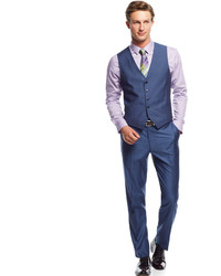 Perry Ellis Portfolio Blue Sharkskin Vested Slim Fit Suit