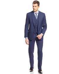 Ryan Seacrest Distinction Navy Vested Windowpane Slim Fit Suit