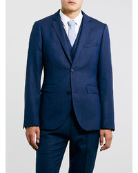 Topman Navy Textured Skinny Suit Jacket