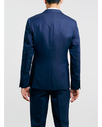 Topman Navy Textured Skinny Suit Jacket