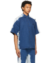 Xander Zhou Blue Denim Spray Short Sleeve Shirt