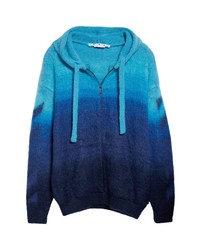 Off-White Brushed Mohair Wool Blend Hoodie In Cyan Blue At Nordstrom