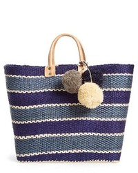 Mar y Sol Capri Woven Tote With Pom Charms Blue