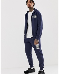 EA7 French Terry Hooded Logo Tracksuit In Navy