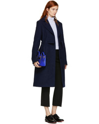 Carven Blue Long Wool Trench Coat