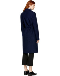 Carven Blue Long Wool Trench Coat