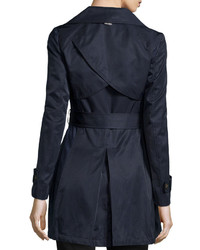 Laundry by Shelli Segal Box Pleated Belted Trenchcoat Navy