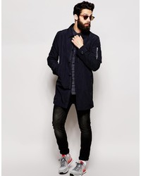 Asos Brand Lightweight Trench Coat With Ma1 Pocket In Navy