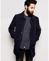 Asos Brand Lightweight Trench Coat With Ma1 Pocket In Navy