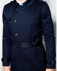 Asos Brand Shower Resistant Trench Coat With Double Breast In Navy