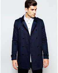 Asos Brand Shower Resistant Trench Coat With Double Breast In Navy