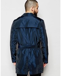 Asos Brand Trench Coat In Two Tone Fabric In Navy