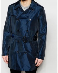 Asos Brand Trench Coat In Two Tone Fabric In Navy