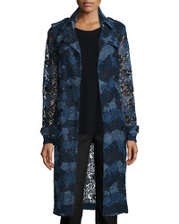 Burberry Double Breasted Lace Trench Coat Ink Blue