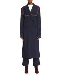 Acne Studios Double Breasted Trompe Loeil Shoulder Trench Coat Navy
