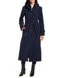 London Fog Hooded Long Trench Coat With Inset Bib