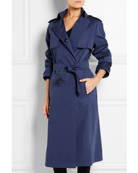 Burberry London Leather Trimmed Cotton Blend Gabardine Trench Coat