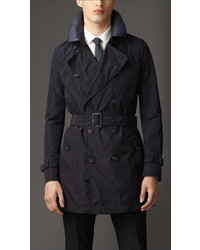 Burberry Mid Length Leather Collar Trench Coat