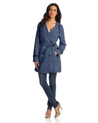 T Tahari Morley Water Resistant Hooded Double Breasted Trench Coat