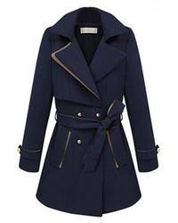 Choies Navy Color Block Double Breasted Trench Coat