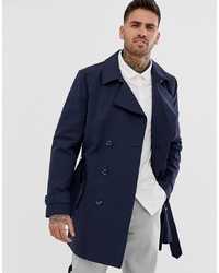 ASOS DESIGN Shower Resistant Double Breasted Trench In Navy