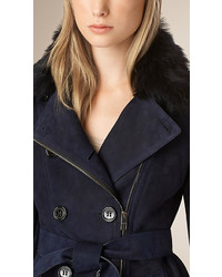 Burberry Zip Detail Shearling Trench Jacket