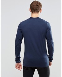 Asos Brand Muscle Long Sleeve T Shirt With Turtleneck In Navy