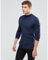 Asos Brand Muscle Long Sleeve T Shirt With Turtleneck In Navy