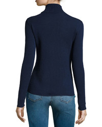 Neiman Marcus Cashmere Basic Turtleneck Sweater Navy
