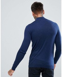 Asos Cotton Turtleneck Sweater In Navy