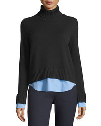 Michael Kors Michl Kors Collection Cashmere Turtleneck Sweater Wshirttail Hem Navy