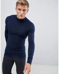 ASOS DESIGN Muscle Fit Long Sleeve T Shirt With Turtle Neck In Navy