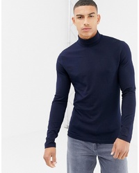 United Colors of Benetton Muscle Fit Turtle Neck With Stretch Top In Navy