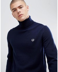 Fred Perry Roll Neck Merino Knitted Jumper In Navy
