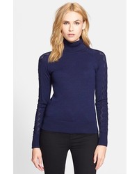 Milly Sleeve Detail Merino Wool Turtleneck Sweater