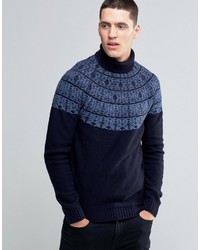 Pretty Green Sweater With Roll Neck And Nordic Pattern In Slim Fit Black