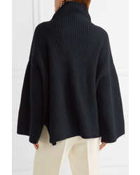 The Row Violina Ribbed Cashmere Turtleneck Sweater Navy