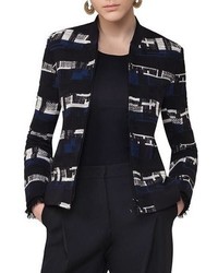 Akris Punto Zip Up Tweed Bomber Jacket Blue Pattern