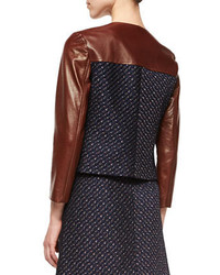 Theory Tieron Leather Sleeve Tweed Jacket