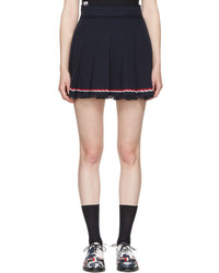 Thom Browne Navy Selvedge Tweed Pleated Miniskirt