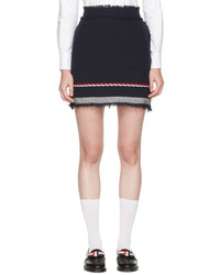Thom Browne Navy Tweed Selvedge Hem Miniskirt