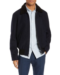 Club Monaco Trim Fit Bomber Jacket With Genuine Shearling Collar