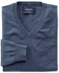 Charles Tyrwhitt Blue Cotton Cashmere V Neck Sweater