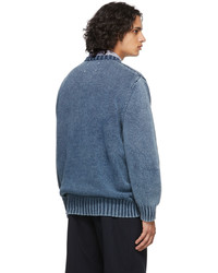 Maison Margiela Blue Cotton V Neck Sweater