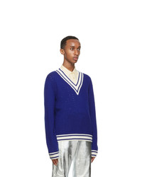 Gucci Blue Wool V Neck Sweater