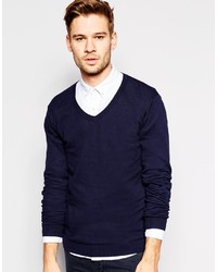 Asos Brand V Neck Sweater In Cotton