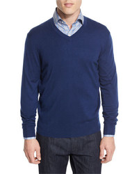 Neiman Marcus Cashmere Silk V Neck Sweater